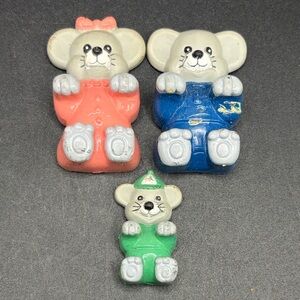 Vintage Mouse Family Mother Child Father Magnet Set, Three Piece Set